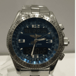 Breitling chronographe cadran bleu acier bracelet maillon acier