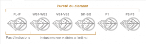 Échelle pureté diamant FL à P2-P3 inclusions visibles