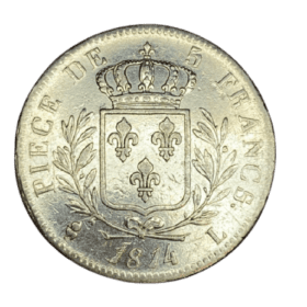 ECU 5 FRANCS ARGENT LOUIS XVIII 1814L — photo 1