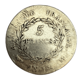 ECU 5 FRANCS ARGENT BONAPARTE PREMIER CONSUL AN 12 M — photo 1