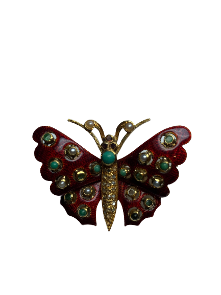 BROCHE « PAPILLON » OR 18K DIAMANTS EMAIL