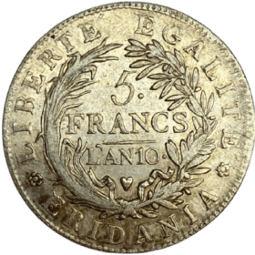 ECU 5 FRANCS ARGENT L'AN 10 — photo 1