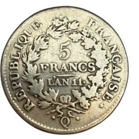 ECU 5 FRANCS ARGENT L'AN 11 Q — photo 1