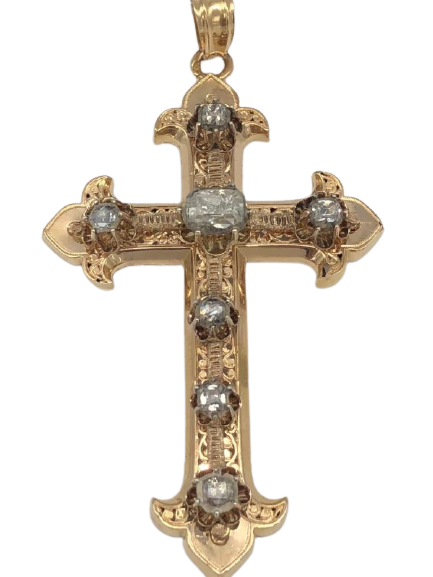 pendentif croix et diamant taille ancienne