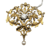 Pendentif or 18K diamant de 0,50 ct et perle style « art déco » 2 lions