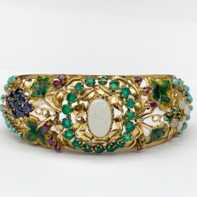 Bracelet Emaillé Opale émeraude or jaune - debut 20éme — photo 1