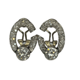 BOUCLES D'OREILLES OR BLANC 18K ET DIAMANTS DONT 1CT (x2) — photo 1