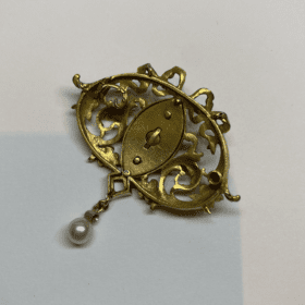 Collier Art Nouveau or 18K, diamants,  email et perles — photo 2