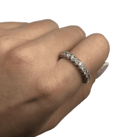 BAGUE ALLIANCE OR BLANC 14K ET DIAMANTS (T.57) — photo 3