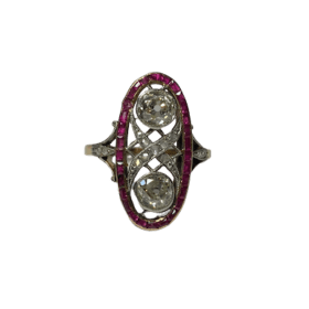 BAGUE ART DECO OR 18K DIAMANTS RUBIS (T.57) — photo 2
