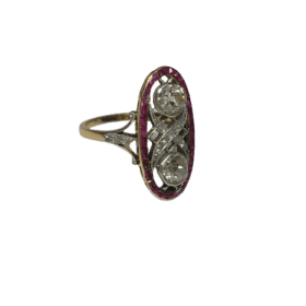 BAGUE ART DECO OR 18K DIAMANTS RUBIS (T.57) — photo 1