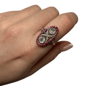 BAGUE ART DECO OR 18K DIAMANTS RUBIS (T.57) — photo 3