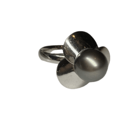 BAGUE POIRAY TREFLE OR BLANC 18K PERLE NOIRE (T.53) — photo 1
