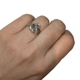 BAGUE TREFLE OR 14K, ARGENT ET DIAMANTS (T.55) — photo 4