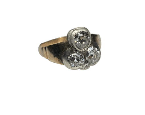 BAGUE TREFLE OR 14K, ARGENT ET DIAMANTS (T.55)