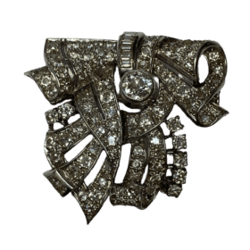 BROCHE ART DECO PLATINE OR 18K DIAMANTS — photo 1