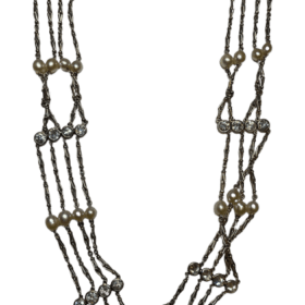 COLLIER RAS DE COU PLATINE OR 18K PERLES ET DIAMANTS — photo 2