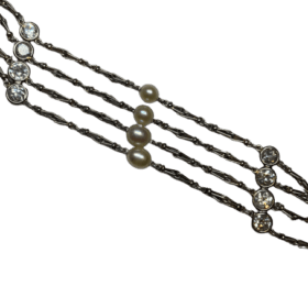 COLLIER RAS DE COU PLATINE OR 18K PERLES ET DIAMANTS — photo 1