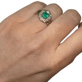 BAGUE OR 18K EMERAUDE ET DIAMANTS (T.51) — photo 4