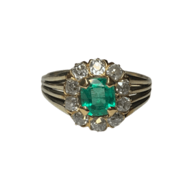 BAGUE OR 18K EMERAUDE ET DIAMANTS (T.51) — photo 2