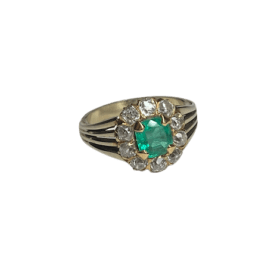 BAGUE OR 18K EMERAUDE ET DIAMANTS (T.51) — photo 1