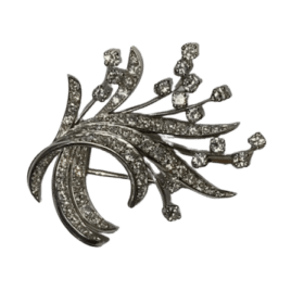 BROCHE GERBE DE FLEURS OR BLANC 18K ET DIAMANTS — photo 1