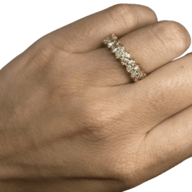 BAGUE ALLIANCE OR JAUNE 18K ET DIAMANTS MARQUISE (T.49) — photo 4