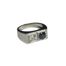 BAGUE ART DECO JONC PLATINE DUO DIAMANT SAPHIR (T.53) — photo 1