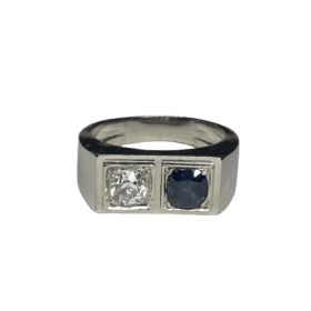 BAGUE ART DECO JONC PLATINE DUO DIAMANT SAPHIR (T.53) — photo 3