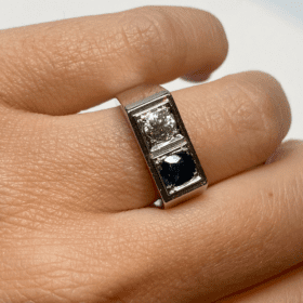 BAGUE ART DECO JONC PLATINE DUO DIAMANT SAPHIR (T.53) — photo 6