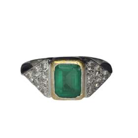 BAGUE OR 18K EMERAUDE ET DIAMANTS (T.57) — photo 2