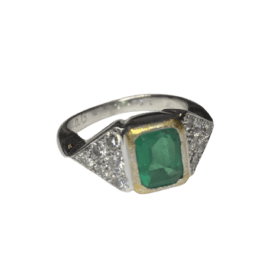BAGUE OR 18K EMERAUDE ET DIAMANTS (T.57) — photo 1