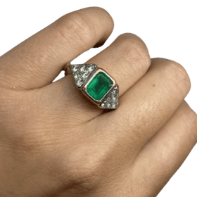 BAGUE OR 18K EMERAUDE ET DIAMANTS (T.57) — photo 5