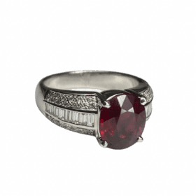 BAGUE OR BLANC 18K RUBIS ET DIAMANTS (T.54) — photo 2