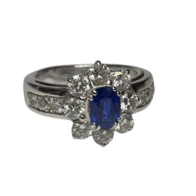 BAGUE OR BLANC 18K SAPHIR ET DIAMANTS (T.57) — photo 1