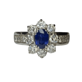 BAGUE OR BLANC 18K SAPHIR ET DIAMANTS (T.57) — photo 3