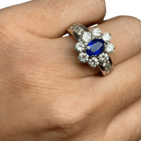 BAGUE OR BLANC 18K SAPHIR ET DIAMANTS (T.57) — photo 5