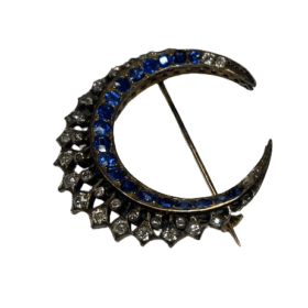 BROCHE NAPOLEON III DEMIE-LUNE OR 18K ARGENT DIAMANTS SAPHIRS — photo 4