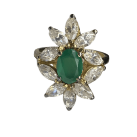 BAGUE ANCIENNE OR JAUNE 18K EMERAUDE DIAMANTS MARQUISE (T.53) — photo 1