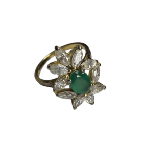 BAGUE ANCIENNE OR JAUNE 18K EMERAUDE DIAMANTS MARQUISE (T.53) — photo 4