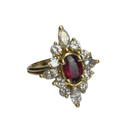 BAGUE MARQUISE OR JAUNE 18K RUBIS ET DIAMANTS (T.53) — photo 1