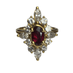BAGUE MARQUISE OR JAUNE 18K RUBIS ET DIAMANTS (T.53) — photo 3