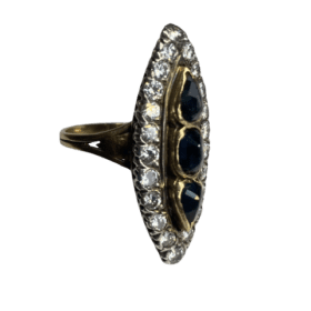 BAGUE ANCIENNE MARQUISE TRILOGIE DE SAPHIRS ET DIAMANTS (T.60) — photo 1