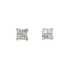 BOUCLES D'OREILLES PUCES OR BLANC 18K DIAMANTS PRINCESSES — photo 1