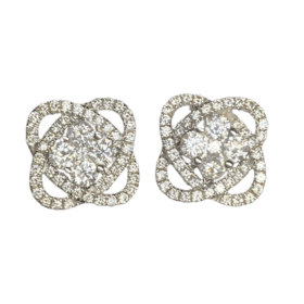 BOUCLES D'OREILLES OR 18K ET DIAMANTS MOTIF "ROSE" — photo 1