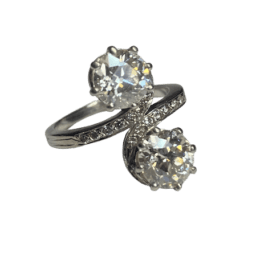 BAGUE "TOI & MOI" OR 18K/PLATINE ET 2 DIAMANTS ENV. 1,20CTS(x2) (T.51) — photo 1