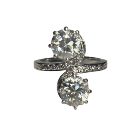 BAGUE "TOI & MOI" OR 18K/PLATINE ET 2 DIAMANTS ENV. 1,20CTS(x2) (T.51) — photo 3