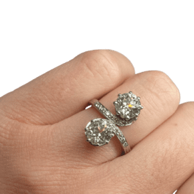 BAGUE "TOI & MOI" OR 18K/PLATINE ET 2 DIAMANTS ENV. 1,20CTS(x2) (T.51) — photo 6