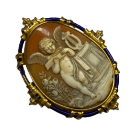 BROCHE CAMEE "CHERUBIN" OR JAUNE 18K/9K ET EMAIL — photo 3