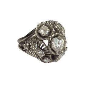 BAGUE OR BLANC 18K PLATINE ET DIAMANTS CENTRAL ENV 0,80CT (T.55) — photo 1